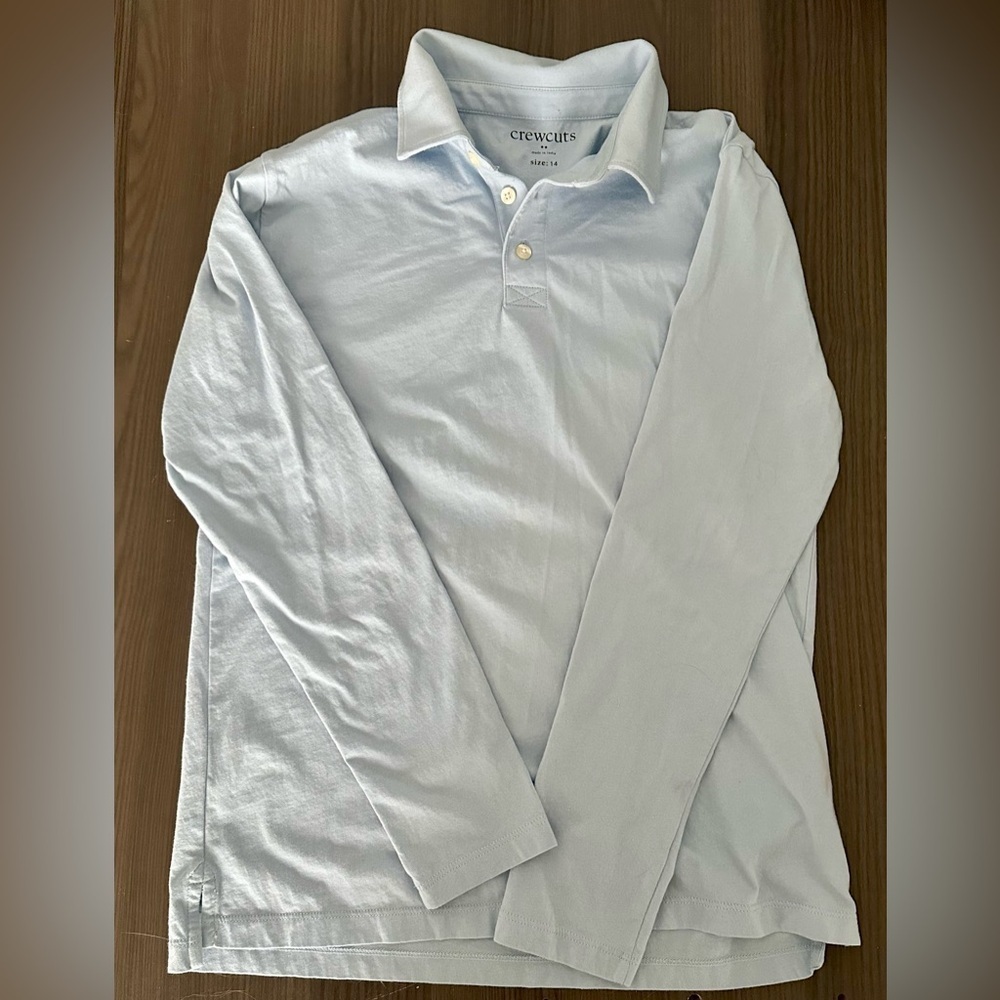 EUC Boys CrewCuts Long Sleeve Polo, Size 14, Light Blue